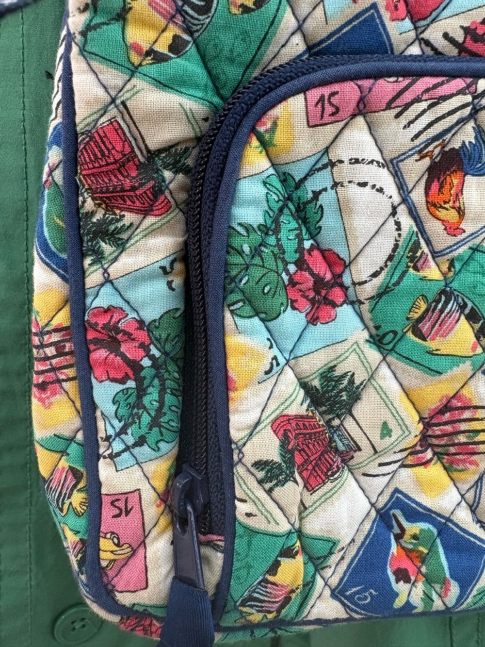 Vera Bradley Postage Stamp Print Quilted Crossbody Travel Bag - Picture 7 of 13